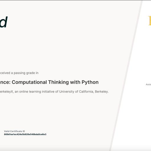 2021.8 UC Berkeley Data8.1x: Data Science: Computational Thinking with Python