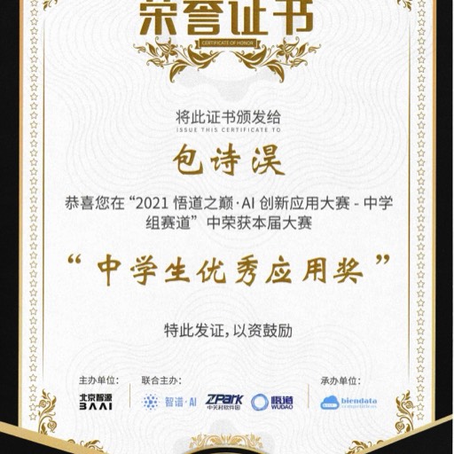 2021 Excellent Application Award: Wudao Summit AI Innovative Application Competition: Senior School Track