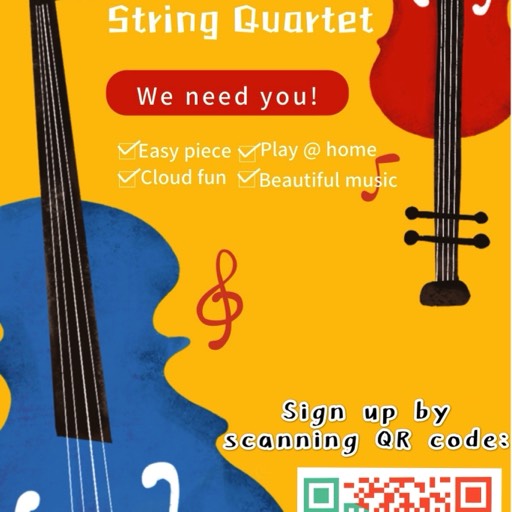 My recruitment poster for the Junior School String Quartet Club